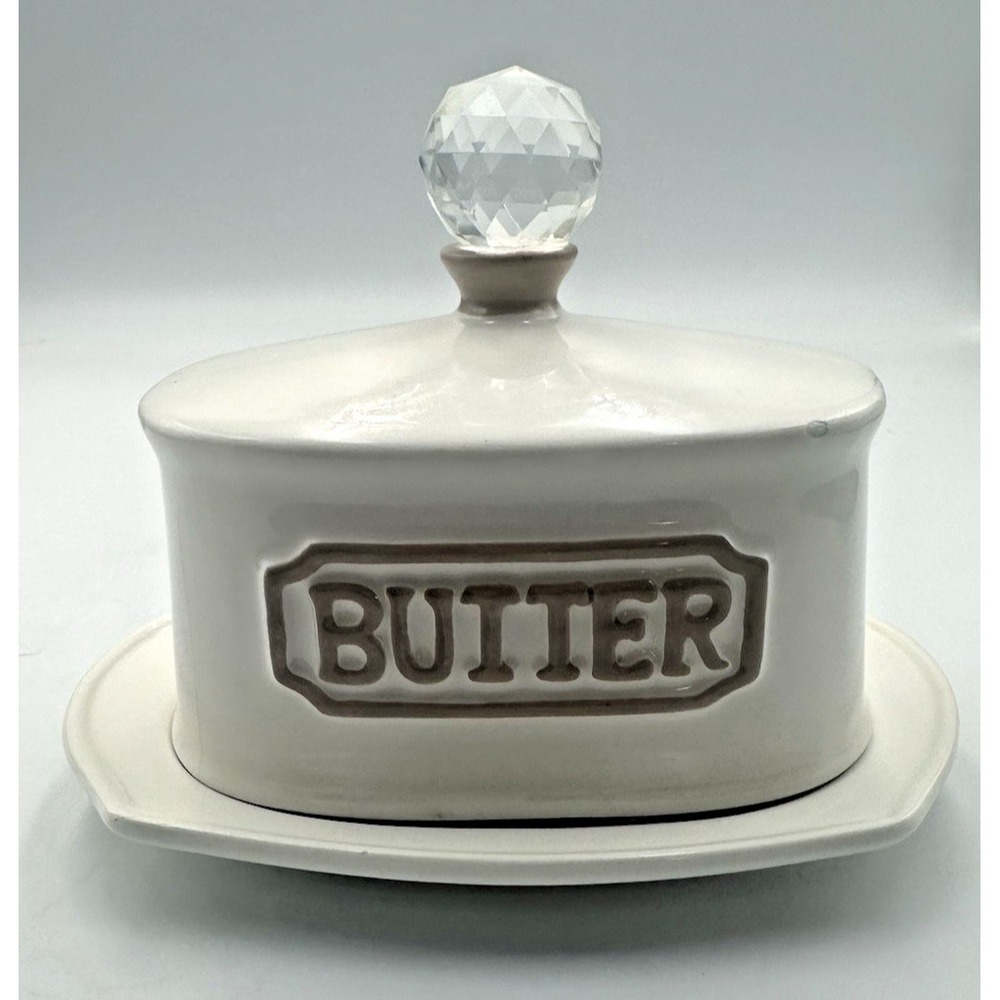 THL brand butter dish small crystal lid handle